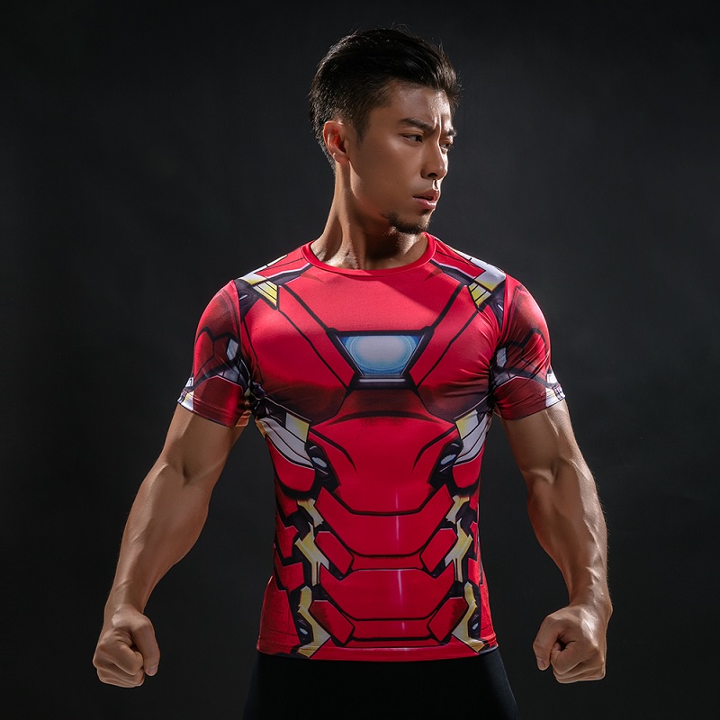 Áo thun khô nhanh in hình chủ đề Marvel Iron Man/ Captain America chất lượng cao dành cho nam HUQISHA