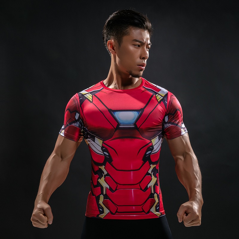 Áo thun khô nhanh in hình chủ đề Marvel Iron Man/ Captain America chất lượng cao dành cho nam HUQISHA