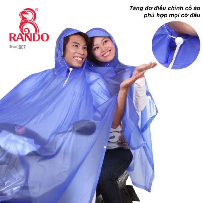 RANDO CHÍNH HÃNG, MUA 2 CÁI GIẢM 16K Áo Mưa Cánh Dơi 2 Đầu Nhựa Trong Màu, Dẻo Dai, Nam/Nữ (2 Nón Trong)