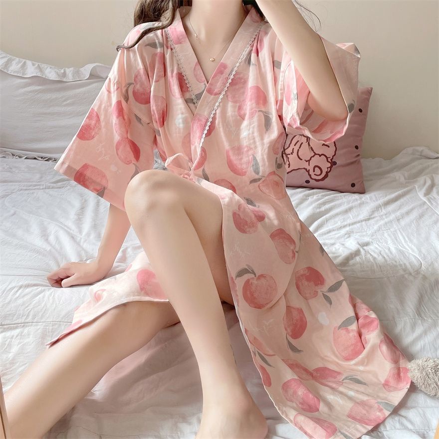 Bộ Đồ Ngủ Kimono Cotton Tay Ngắn Phong Cách Nhật Bản Dễ Thương Dành Cho Nữ | BigBuy360 - bigbuy360.vn