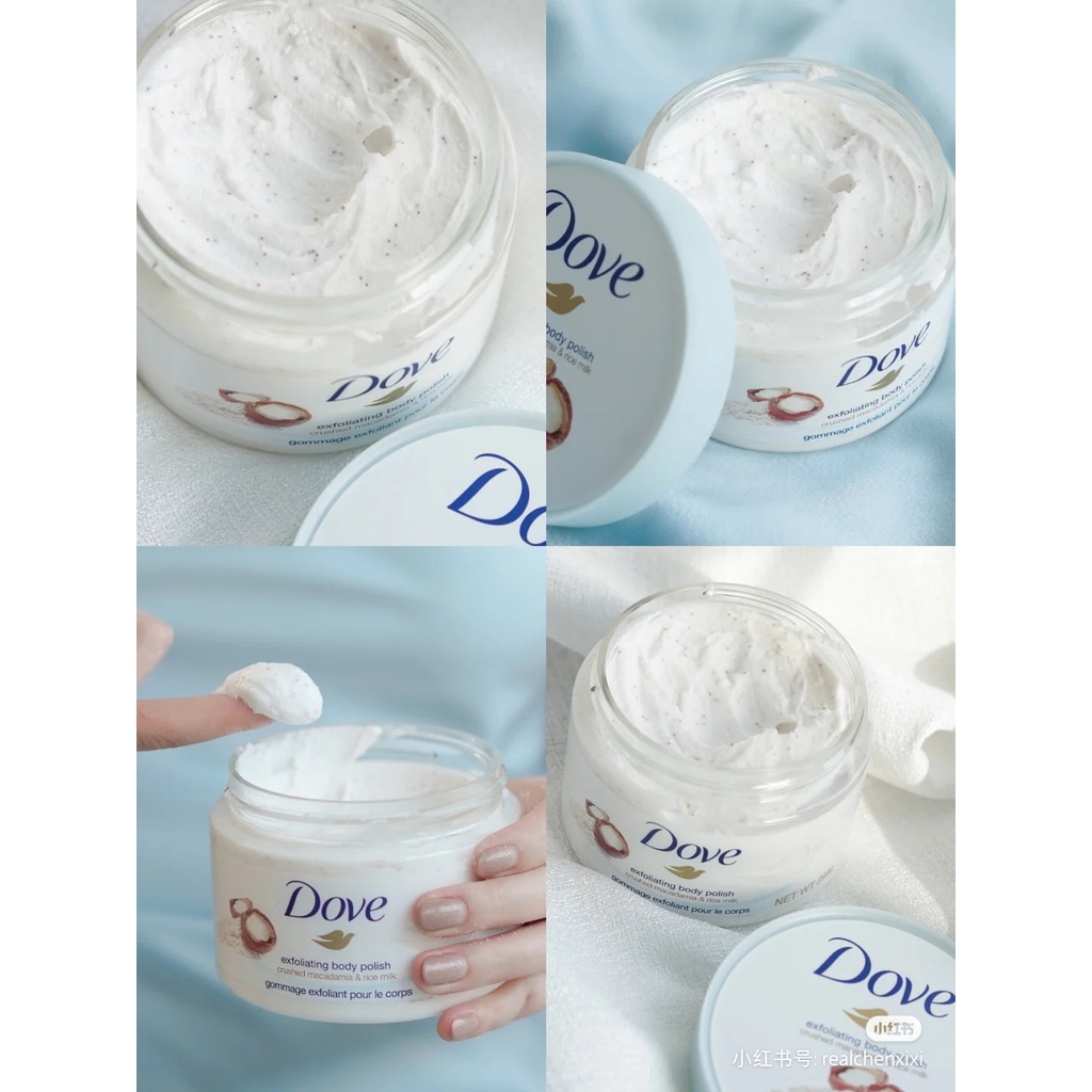 Tẩy da chết Dove Macca và sữa gạo Đức 225ml