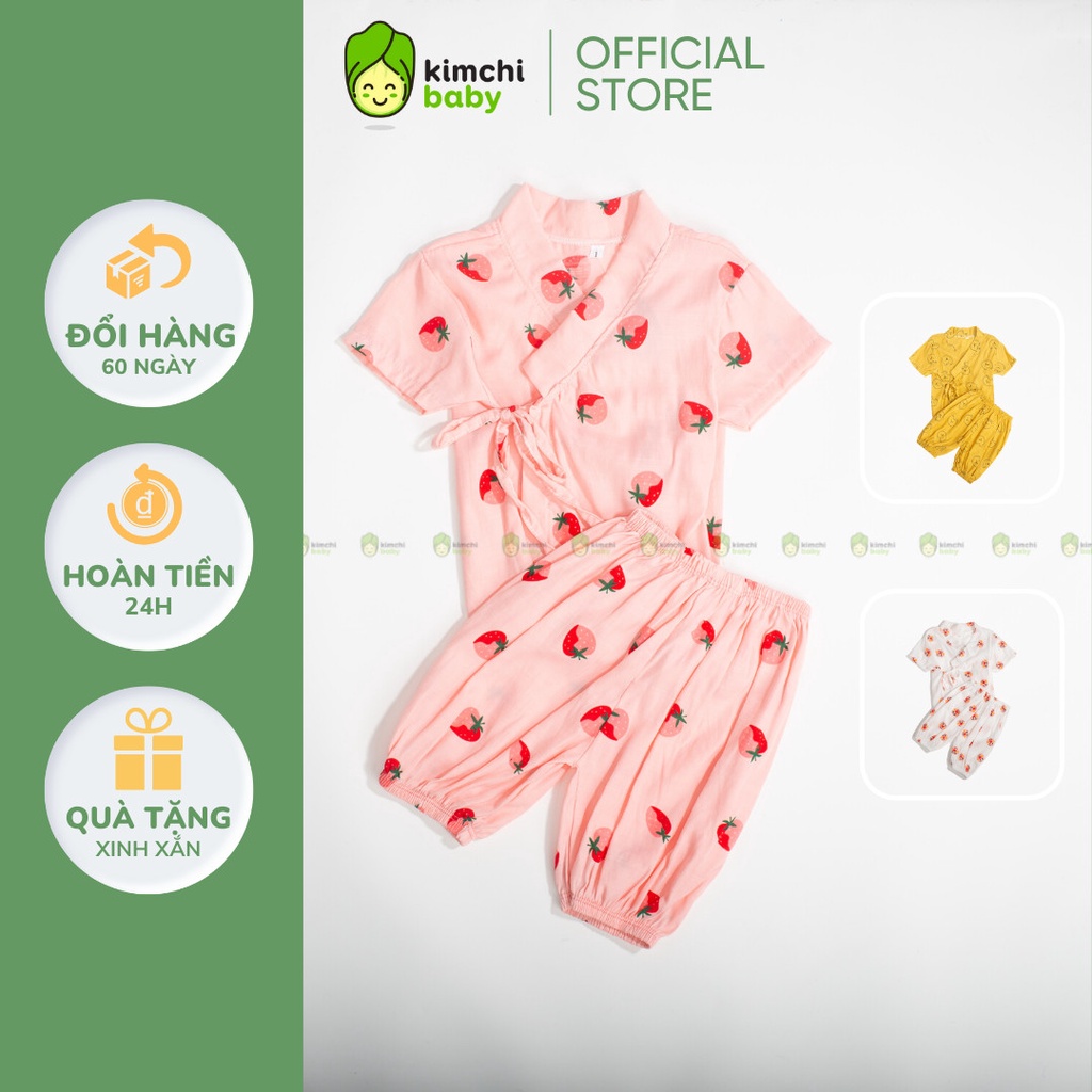 Bộ Yukata Cho Bé Gái, Bé Trai Vải Thô Mềm Mịn Hoạ Tiết Gấu Dễ Thương, Đồ Bộ Cho Bé Hè KW2207