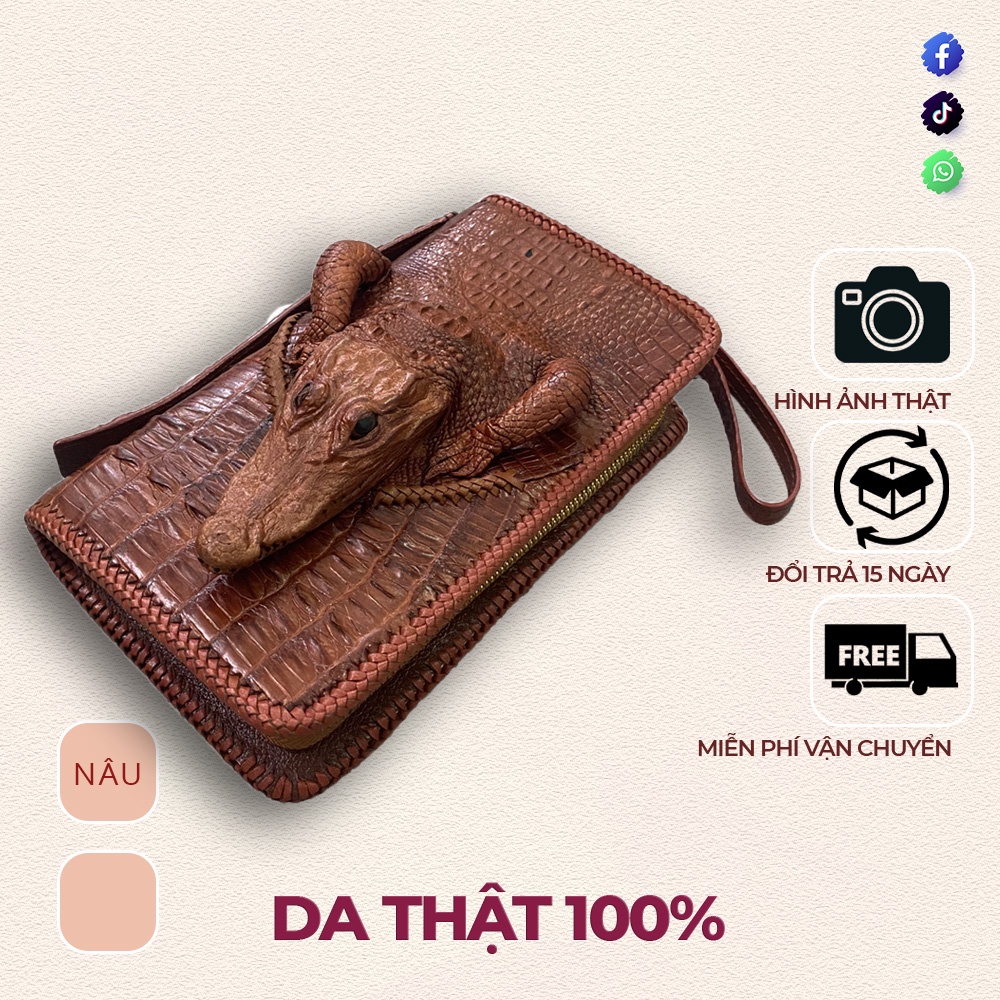 Ví cầm tay da cá sấu TIẾN CÔNG 2 khoá sang chảnh thời trang TCN1226