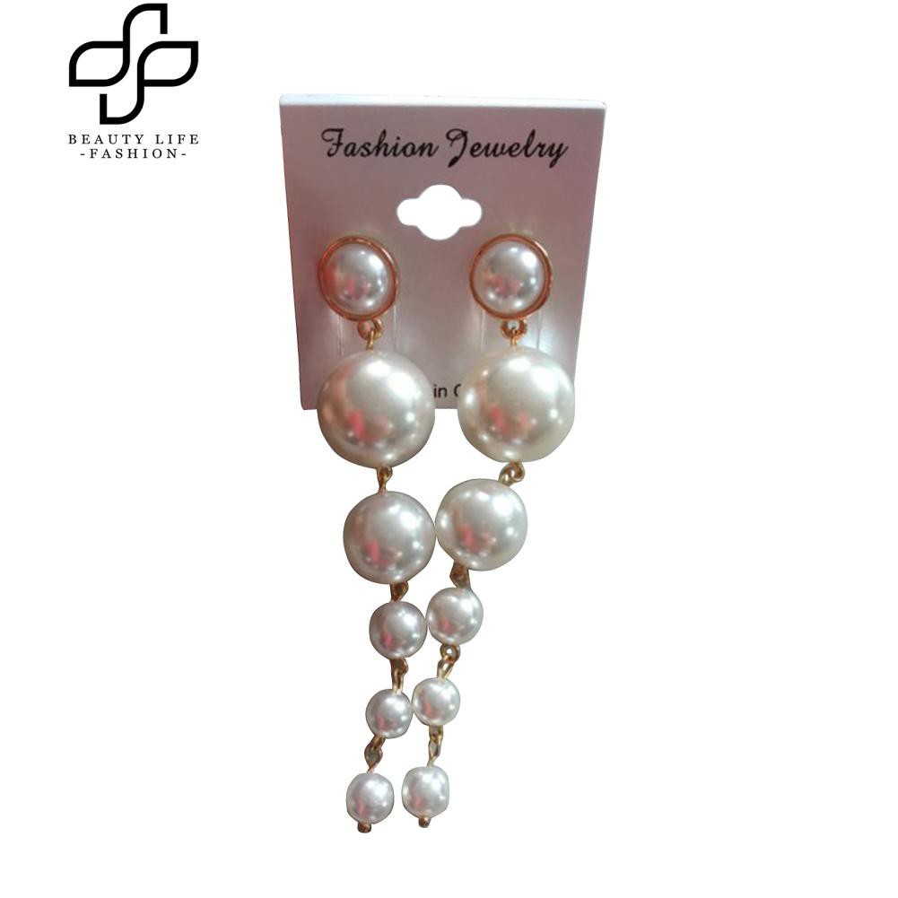 Khuyên tai dài giả ngọc trai cho nữ