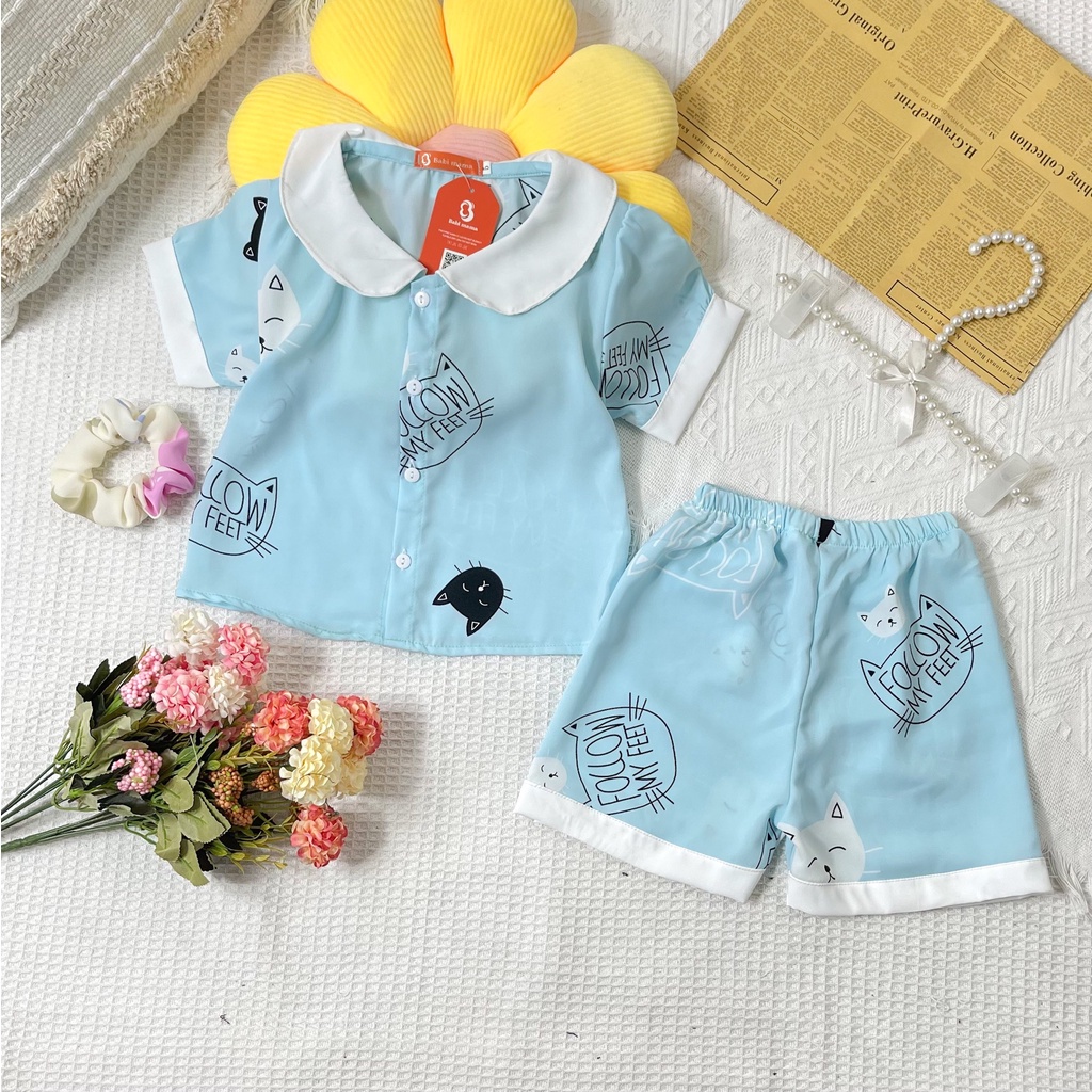 Bộ Đồ Ngủ Pijama Áo Cộc Quần Đùi Từ Chất Lụa Mango Kiểu Tay Bồng Dành Cho Bé Gái - BPN42