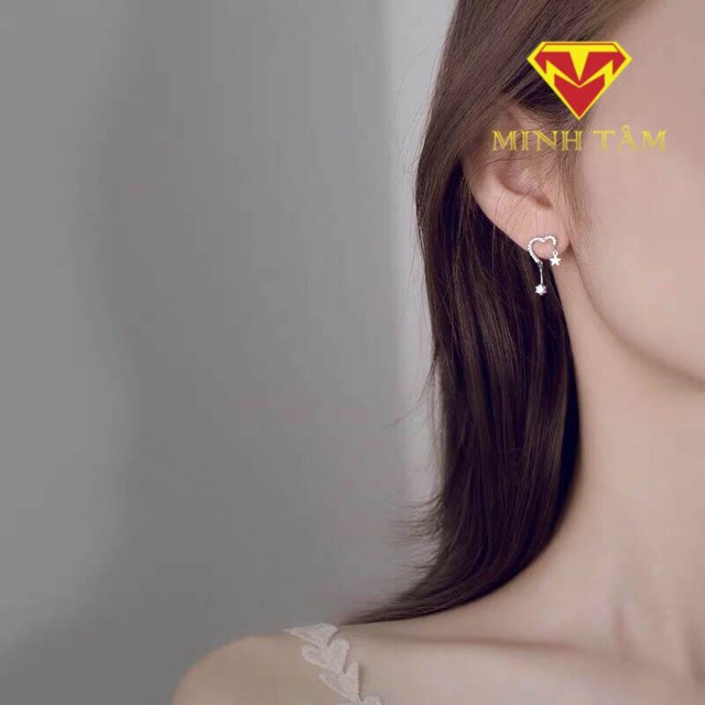 BÔNG TAI TRÁI TIM ĐÁ RƠI BẠC TA CAO CẤP-Minh Tâm Jewelry