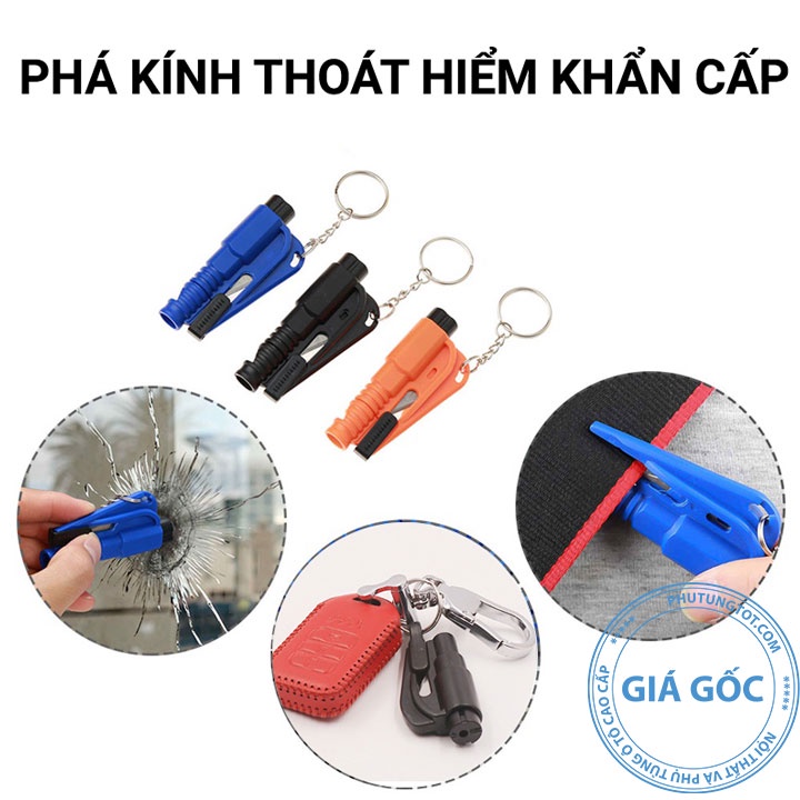 Móc chìa khóa kiêm búa phá kính thoát hiểm ô tô mini và dao cắt dây an toàn 3 trong 1 tiện lợi