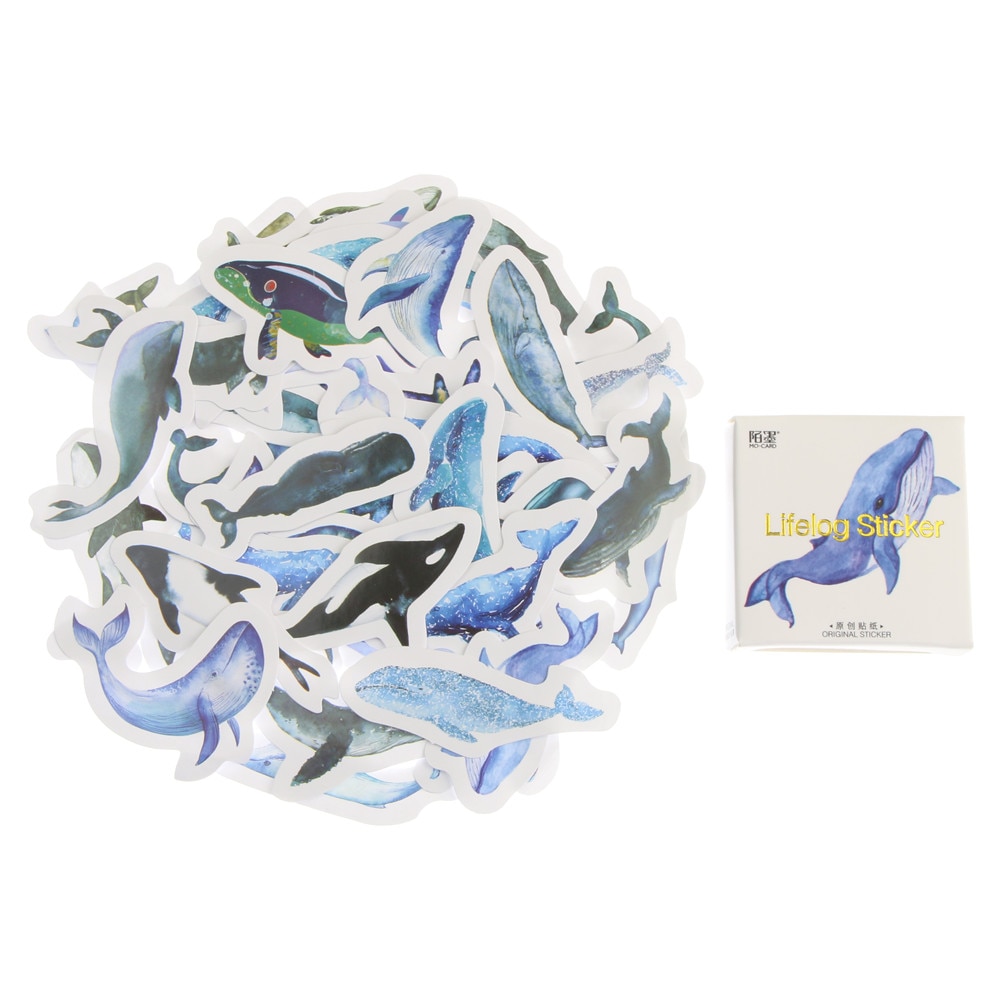 Gói 45 Miếng Dán Mini Hình Cá Voi Xanh Dương Trang Trí Sổ Lưu Niệm DIY
