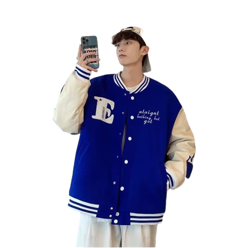 Áo Khoác Bóng Chày Màu Xanh Dương Thêu Chữ Trẻ Trung Thời Trang Xuân Thu Cho Nam