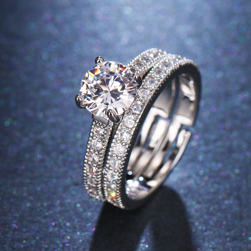 Bộ 2 chiếc nhẫn bạc dát đá zircon kim cương thời trang đơn giản cho nữ