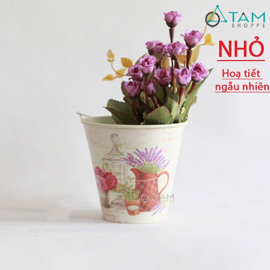 Xô thiếc Vintage tròn có quai cầm