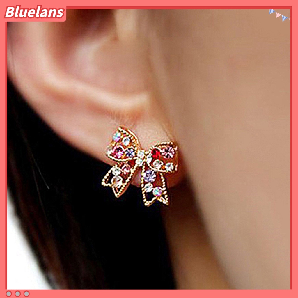 Đôi bông tai hình nơ đính đá màu thời trang cho nữ