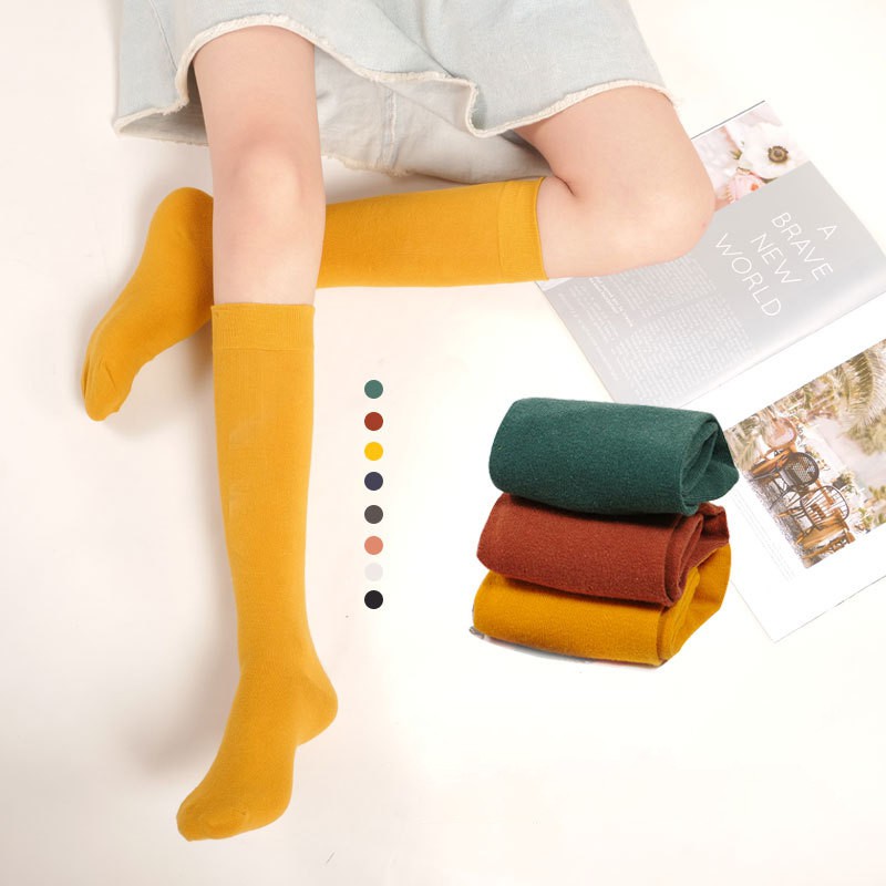 Tất vải co giãn màu trơn phong cách Harajuku