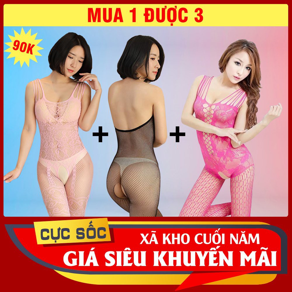 Combo 3 Bộ Đồ Lót Sexy Đồ Ngủ Bodysuit Ren Lưới Thun Co Giãn Cao Cấp Màu Đen COMBO 3B SEXY