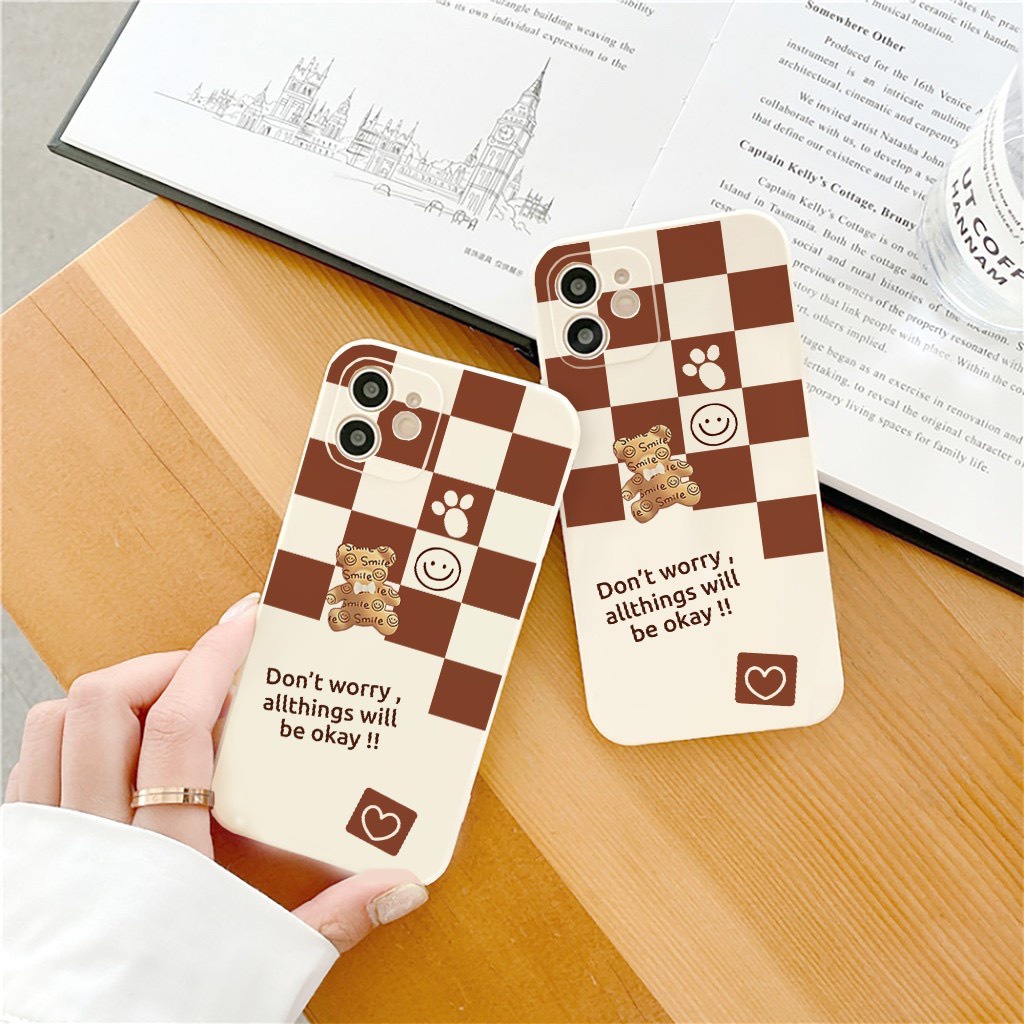 Ốp lưng BVC cạnh vuông gấu caro 5 6 5s/6/6plus/6s/6splus/7/7plus/8/8plus/x/xr/xs/11/12/pro/promax/13/13Promax