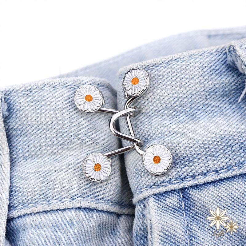 【Kifli】nút khóa thắt lưng quần jean bằng kim loại họa tiết hoa cúc có thể điều chỉnh