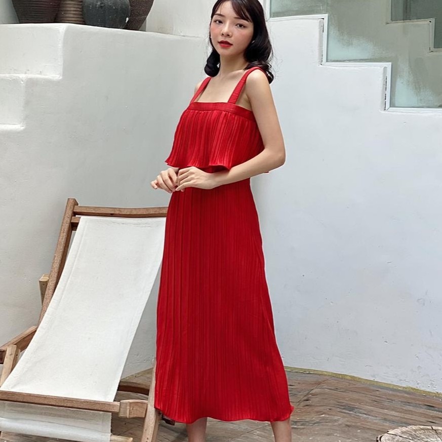 COLUS - Váy 2 Dây Dập Ly Đỏ - Jill
