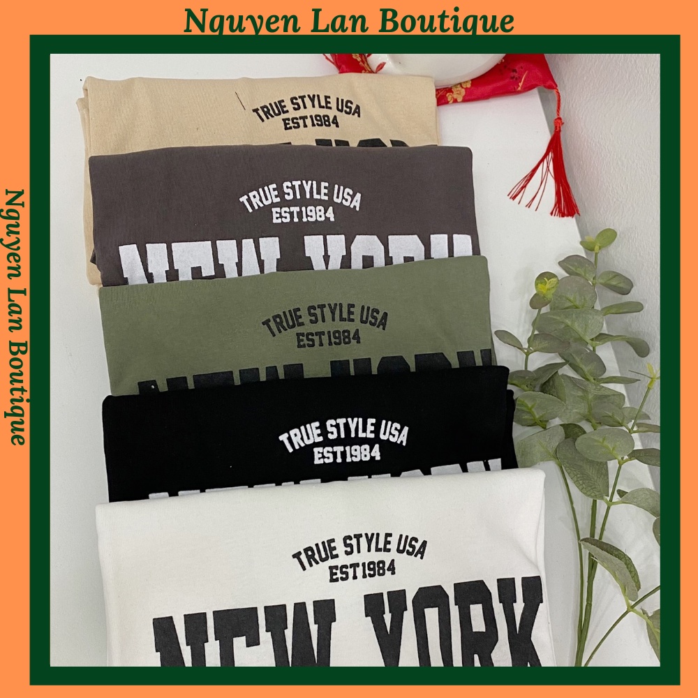 Áo phông 3158 nam nữ in chữ New York hàng Quảng Châu chất cotton 100% áo thun form rộng tay lỡ uniex