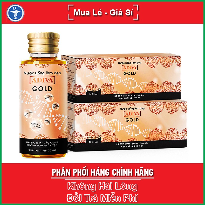 ❤[Chính hãng] ADIVA Collagen Gold Dạng Nước - Giảm Nếp Nhăn, Không Lo Chảy Xệ (Hộp 14 Chai)