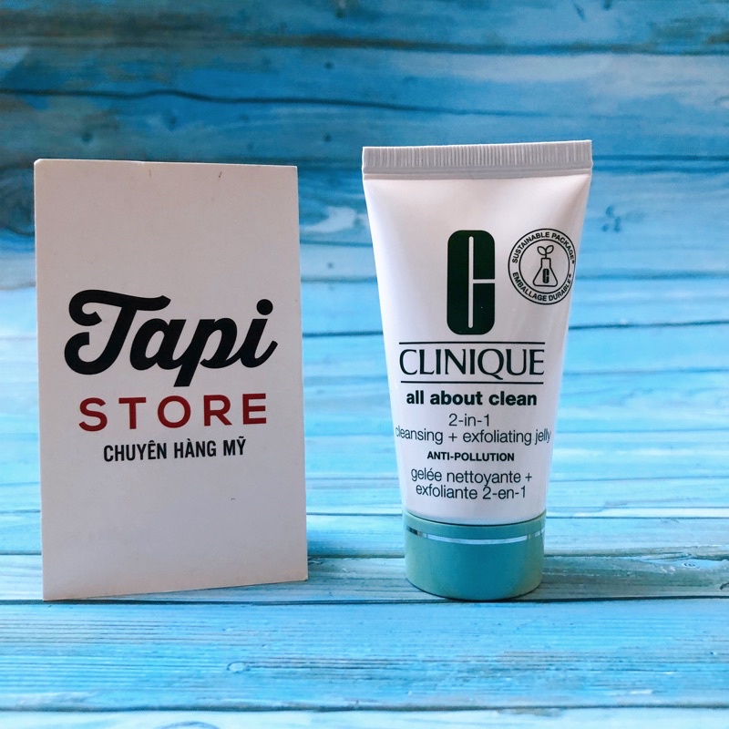Sữa rửa mặt + tẩy tế bào chết Clinique all about clean 2-in-1 cleansing + exfoliating jelly