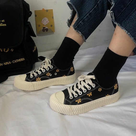 Giày sneaker đế bằng - dày 3cm họa tiết Hoa