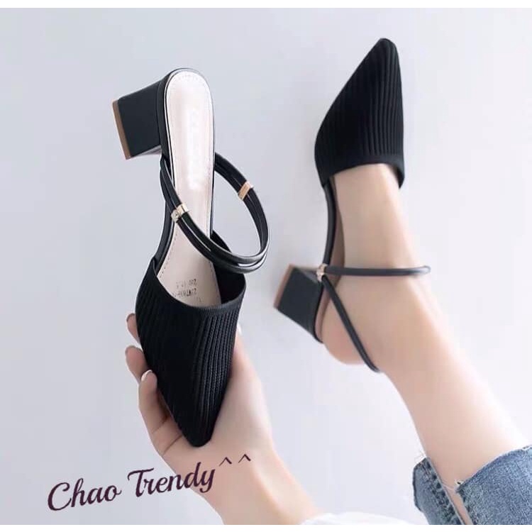 Giày cao gót bít mũi 5p, chất liệu len, vân sọc sang trọng, quai đúp tiện lợi - Mã G57