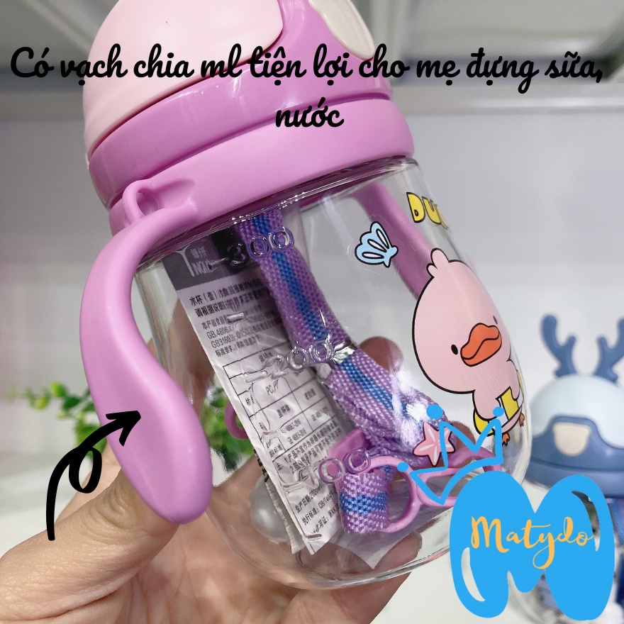 Bình nước cho bé hươu 370ml có quai đeo nắp bật ống hút mềm mại cao cấp chống sặc an toàn cho trẻ BN61