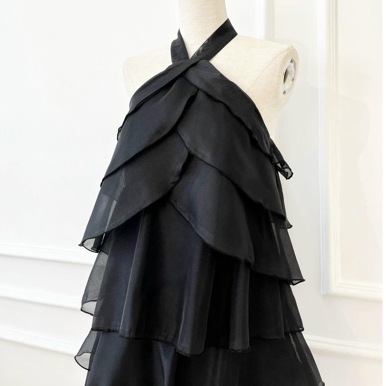 [Ảnh thật] Đầm voan cổ yếm bèo tầng cực xinh xắn