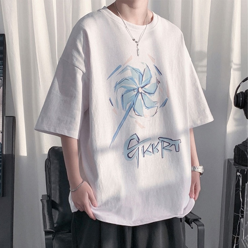 Áo thun tay ngắn dáng rộng chất liệu cotton phong cách Harajuku Hồng Kông thời trang mùa hè cho nam