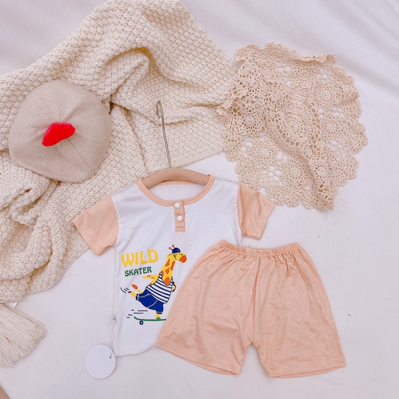 Bộ quần áo Cộc Tay Cổ Phối (chất thun lạnh co giãn) In hình siêu dễ thương Minkymom cho bé