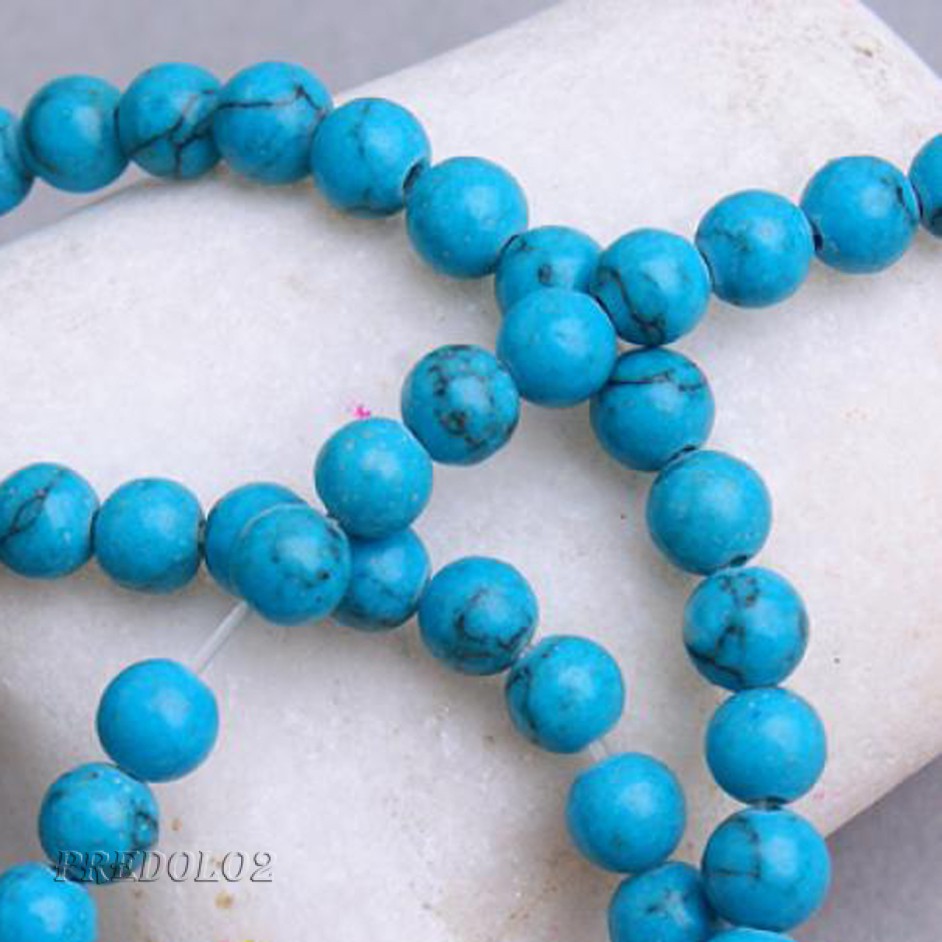4mm Blue Veins Turquoise Round tone Beads 15.5 Inch