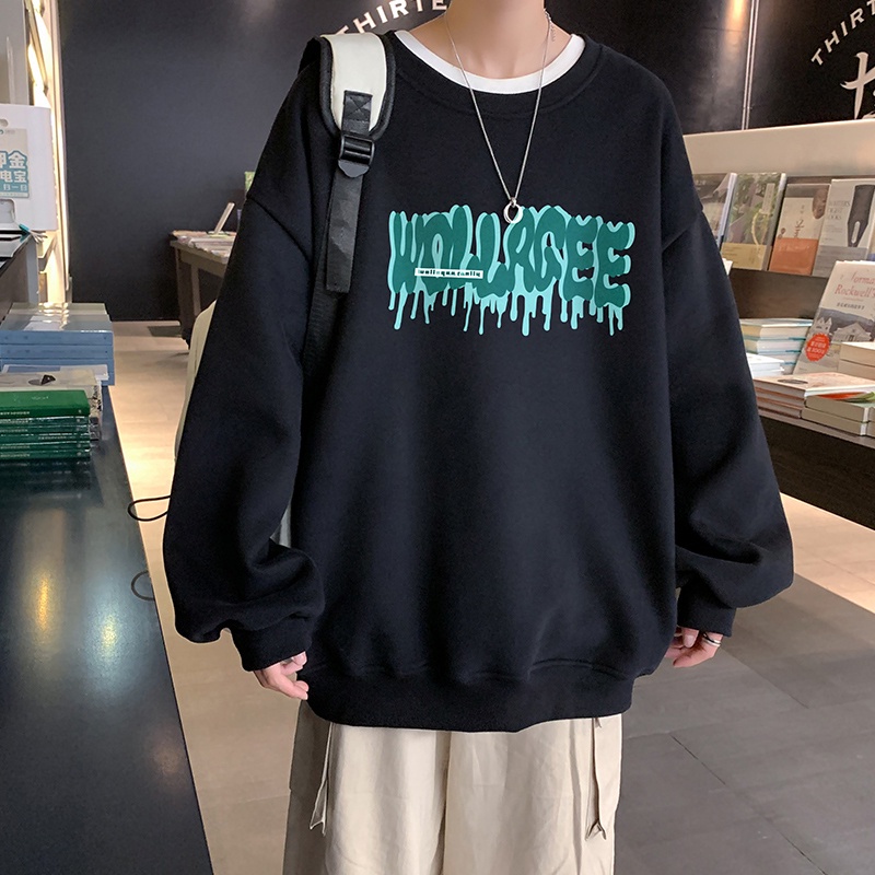 Áo sweater IFNICEFUTURE tay dài cổ tròn dáng rộng phong cách mùa thu Hong Kong