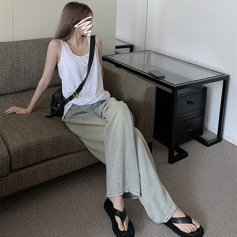 Quần Jean Ống Suông Rộng Phối Màu Gradient Cá Tính Thời Trang