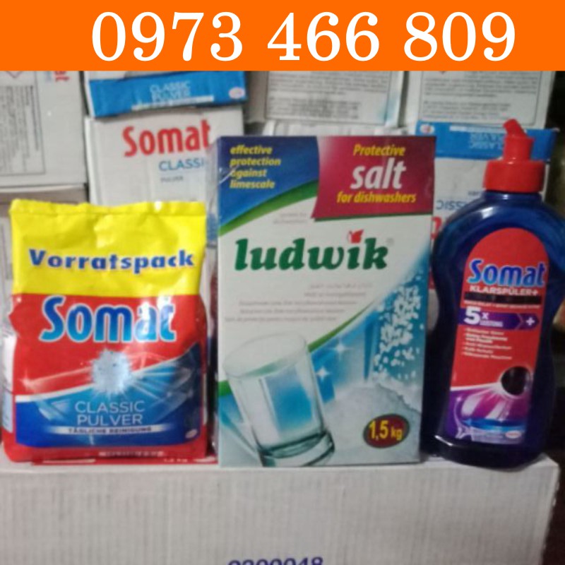 Combo Muối rửa bát Somat 1,5 kg + bóng Somat 750ml + bột rửa bát Somat 1,2kg