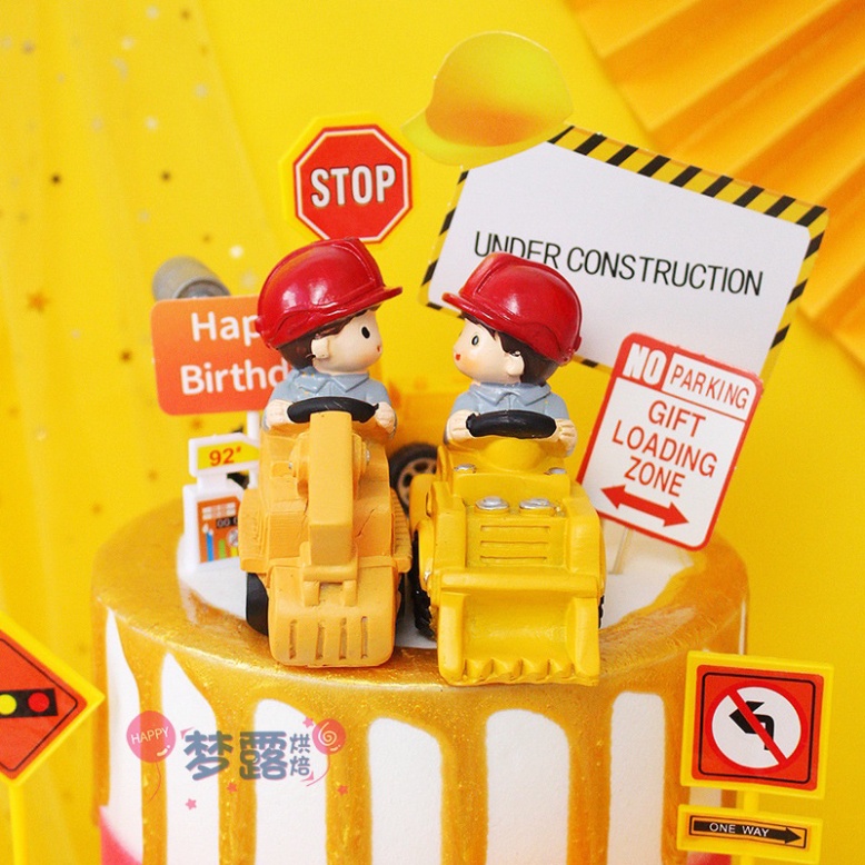 phụ kiện trang trí bánh kem [FREESHIP❤️] em bé lái xe công trình