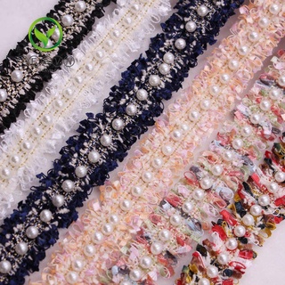 Cuộn dây ren đính hạt ngọc trai nhân tạo phong cách vintage dài 1 yard dành cho trang trí