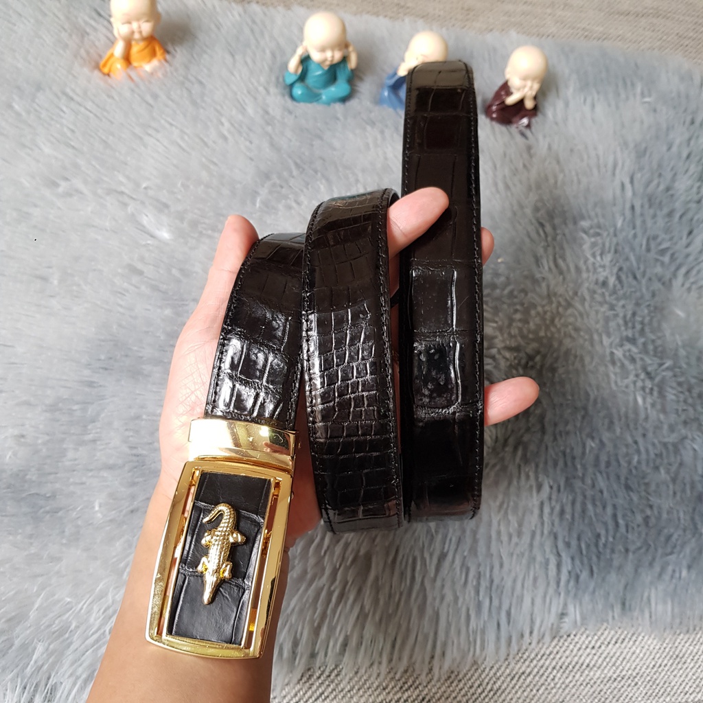 Dây Lưng Cá Sấu Khâu Mép I Dây Cá Sấu Bụng Bản 3,5cm I Liền Nguyên Con Không Nối I Màu Đen I Bảo Hành 24 Tháng