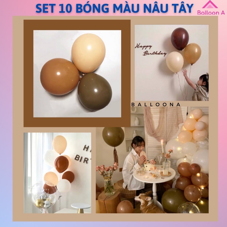 Set 10 bong bóng màu nâu tây 10 inch trang trí sinh nhật có 3 màu da skin,màu nâu cafe nhạt, màu nâu cafe đậm