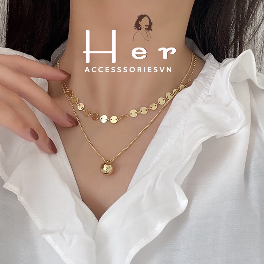 [Mã FAMARAL2 giảm 10K đơn 50K]Dây chuyền vòng cổ nữ dải tròn chocker 2 tầng mạ bạc 925 xinh xắn Her Accessories C18