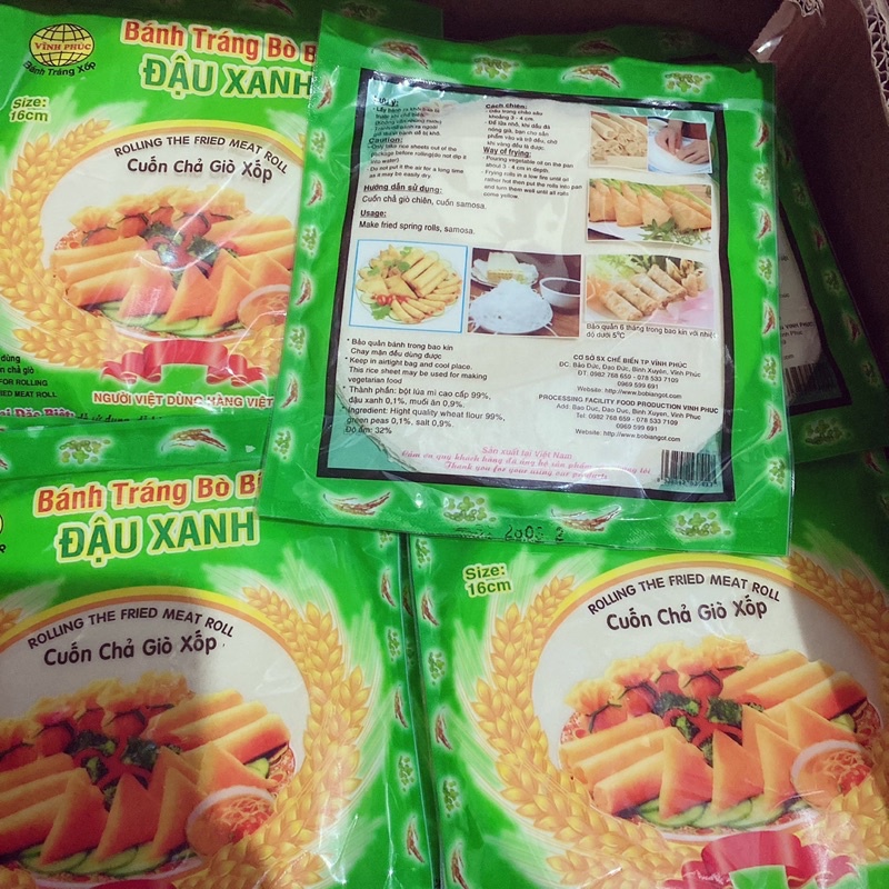Combo 5 túi bánh tráng bò bía đậu xanh size 16cm đủ 30 lá
