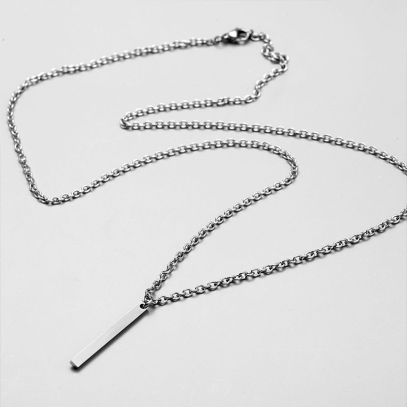 Vòng cổ Thép Không Gỉ Mặt Hình Chữ Nhật Đơn Giản Cho Nam Nữ