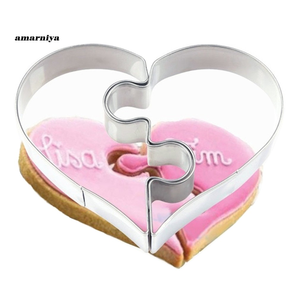 Set 2 Khuôn Cắt Bánh Hình Mảnh Ghép Trái Tim Bằng Thép Không Gỉ Tiện Dụng