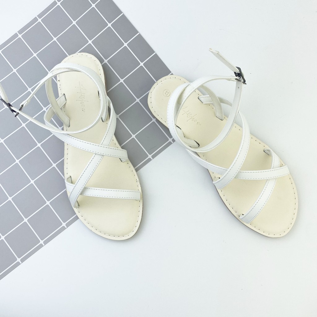 Sandal nữ đế bệt quai dây mảnh 1cm thời trang đi biển có Bigsize chính hãng HISHOO S008