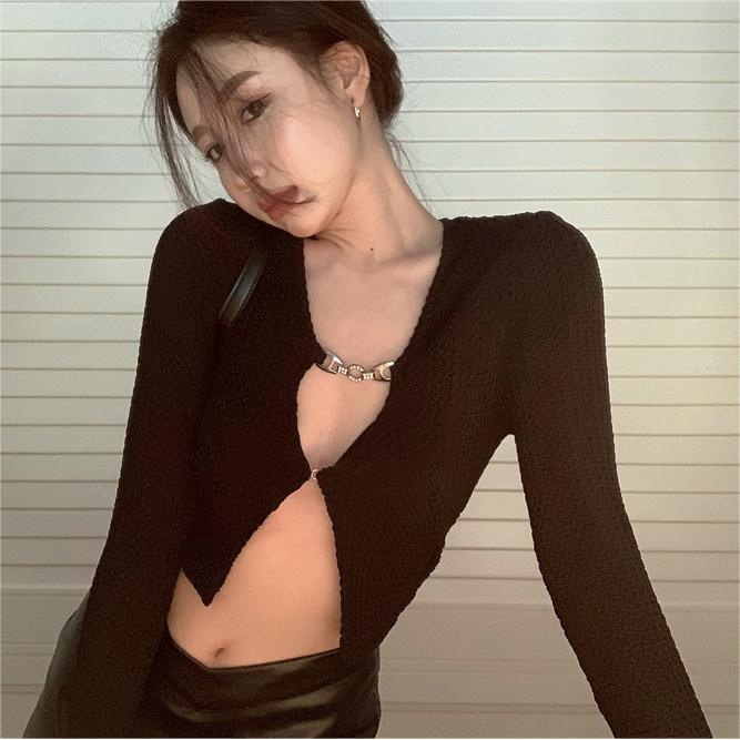 Áo cardigan ZHELIHANGFEI dệt kim tay dài eo cao trẻ trung quyến rũ cho bạn gái