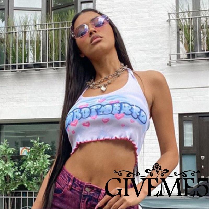 Áo Croptop Hở Lưng In Chữ Thời Trang Cho Nữ