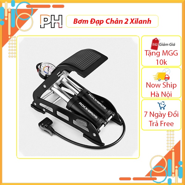 Bơm đạp 2 ống dùng chân 2 xi lanh nhỏ gọn đa năng xe máy xe đạp ô tô chính hãng cao cấp
