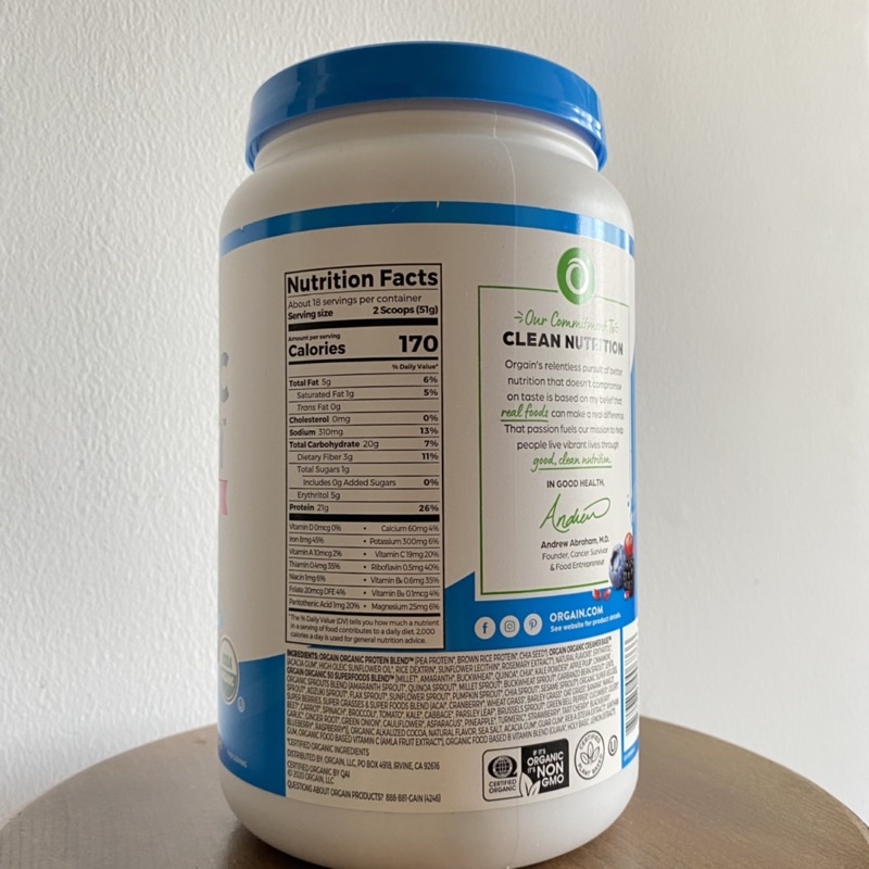 BỘT ĐẠM THỰC VẬT HỮU CƠ Orgain Organic Protein 50 Superfoods protein powder vị socola 918g US