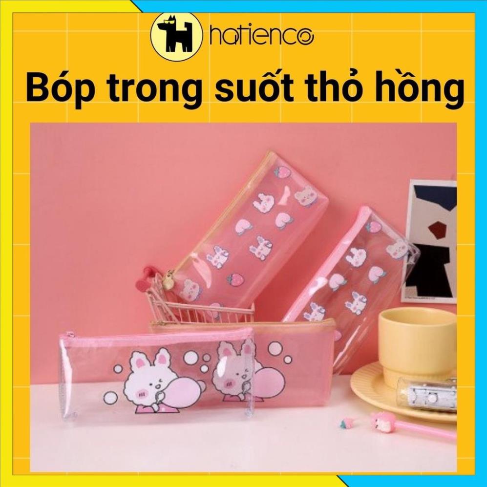 [FREESHIP] Bóp viết, hộp bút thỏ hồng trong suốt cute