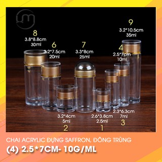 (4)2.5*7cm- Ống nhựa đựng saffron, đông trùng hạ thảo,...loại nhựa dày, đẹp