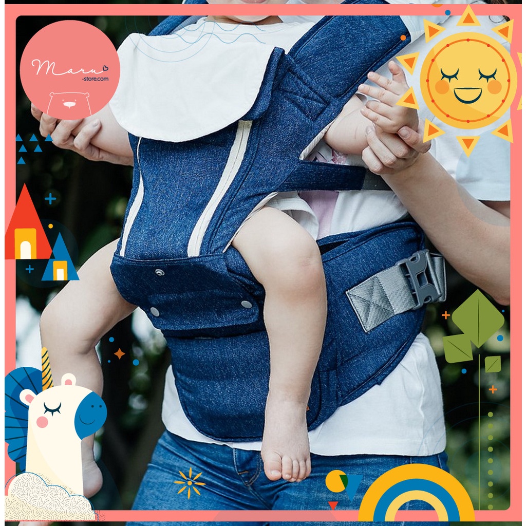 [Có sẵn] Địu vải denim Crowned Love (đế ngồi gập gọn)